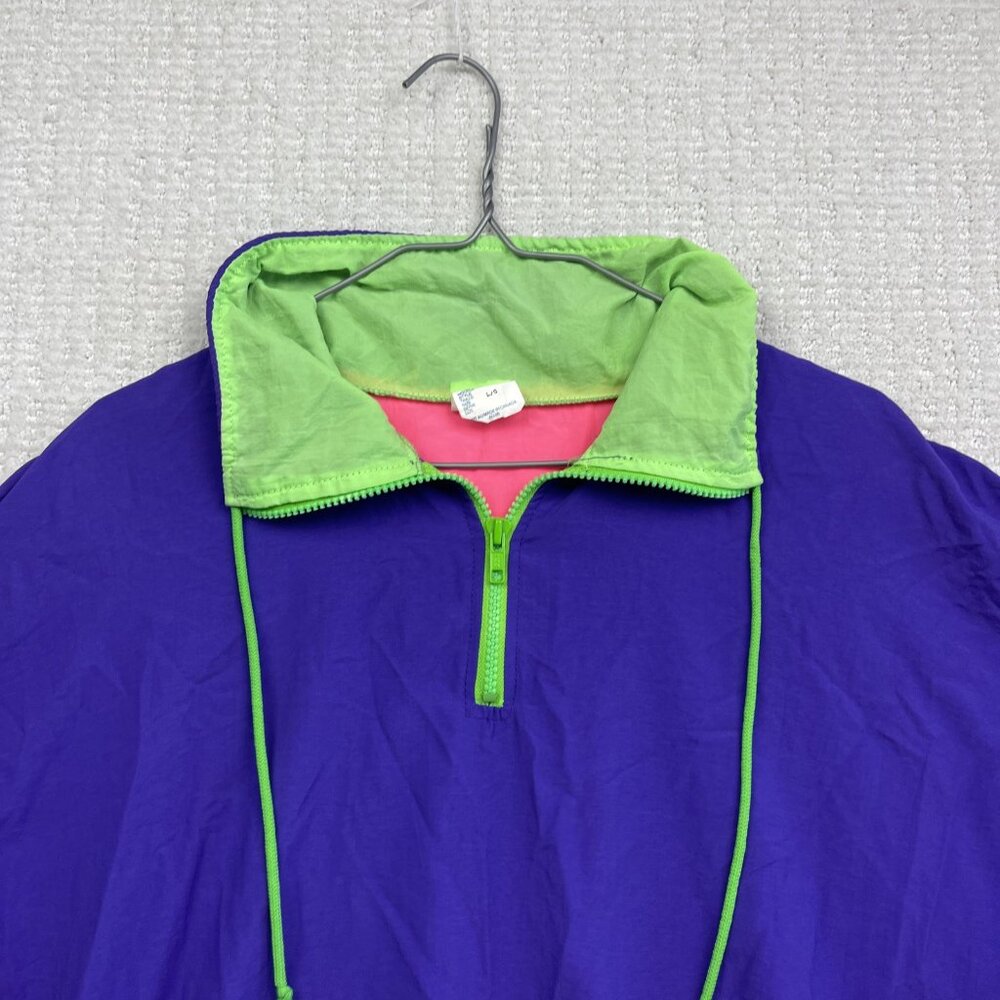VTG "Rock me Baby" Patch Windbreaker Jacket Sz L Colorblock 90 Neon Bright Retro - Picture 2 of 16